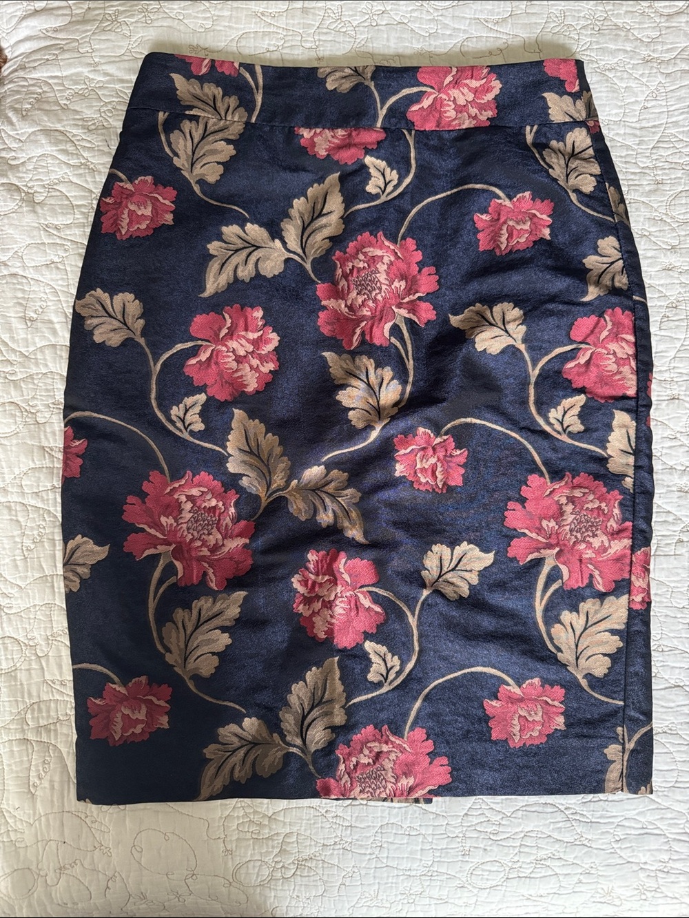 Ann Taylor Navy Pencil Skirt with Pink Floral Print